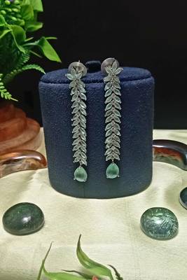 Green American Diamond Long Hanging Earrings Jewellery for Women 2