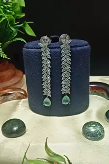Green American Diamond Long Hanging Earrings Jewellery for Women