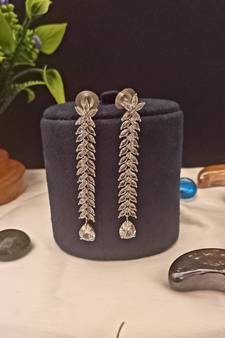 White American Diamond Long Hanging Earrings Jewellery for Women