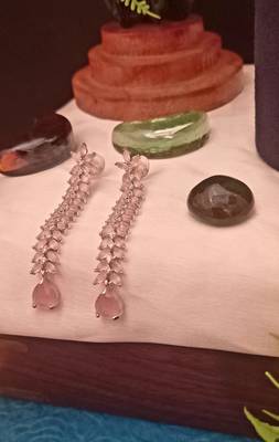 Pink American Diamond Long Hanging Earrings Jewellery for Women 1