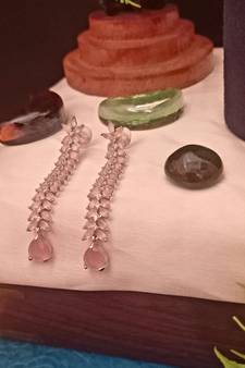 Pink American Diamond Long Hanging Earrings Jewellery for Women