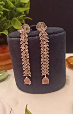 Pink American Diamond Long Hanging Earrings Jewellery for Women 2