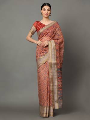 MISHRI COLLECTION Women's Saree Pure Cotton Fabric Digital Print Saree with Unstitched Blouse Piece (Free Size) 1