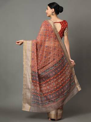 MISHRI COLLECTION Women's Saree Pure Cotton Fabric Digital Print Saree with Unstitched Blouse Piece (Free Size) 3
