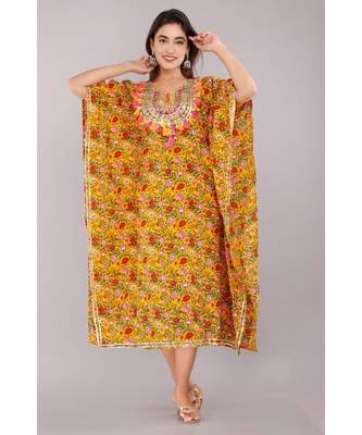 Womens Floral Printed Rayon Kaftan Kurti Dress 1