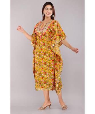 Womens Floral Printed Rayon Kaftan Kurti Dress 2