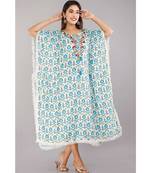Women's Mirror Work Rayon  Blue  Stitched Kaftan Kurta Dress