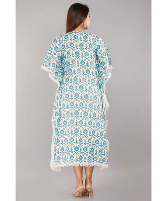Women's Mirror Work Rayon  Blue  Stitched Kaftan Kurta Dress 2