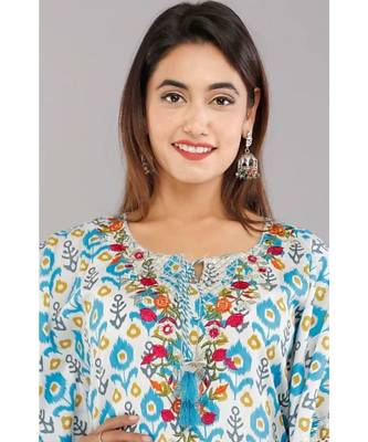 Women's Mirror Work Rayon  Blue  Stitched Kaftan Kurta Dress 3