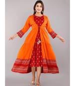 Orange Colored Party Wear Embroidered Rayon Anarkali Suit With jacket