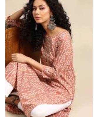Women's Printed & Embroidered Straight Rayon Peach Kurta 3