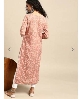 Women's Printed & Embroidered Straight Rayon Peach Kurta 4