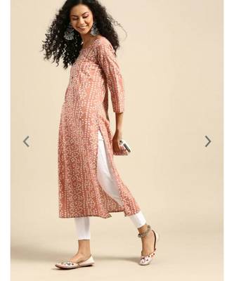 Women's Printed & Embroidered Straight Rayon Peach Kurta 5