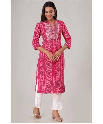 Women's Pink Rayon Bandhej Printed Straight Kurti 1