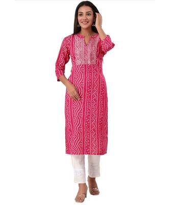 Women's Pink Rayon Bandhej Printed Straight Kurti 2