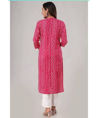 Women's Pink Rayon Bandhej Printed Straight Kurti 4