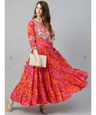 Womens Red & Orange Bandhani Print Anarkali Kurta 2