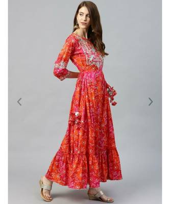 Womens Red & Orange Bandhani Print Anarkali Kurta 3