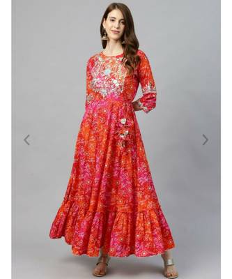 Womens Red & Orange Bandhani Print Anarkali Kurta 4