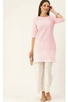 Pink Ethnic Motifs Embroidered Chikankari Kurti