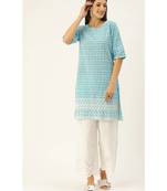 Blue Ethnic Motifs Embroidered Chikankari Kurti