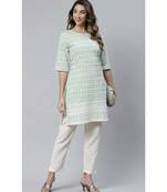Green Ethnic Motifs Embroidered Chikankari Kurti