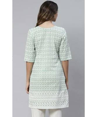 Green Ethnic Motifs Embroidered Chikankari Kurti 4