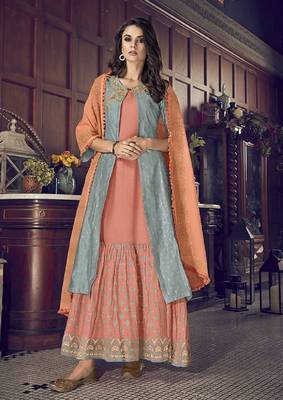 Peach fancy pure art silk salwar 1