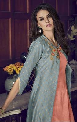 Peach fancy pure art silk salwar 2
