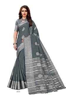 LINEN SAREE WITH SILVER ZARI