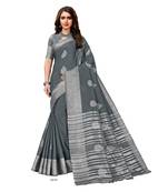 LINEN SAREE WITH SILVER ZARI