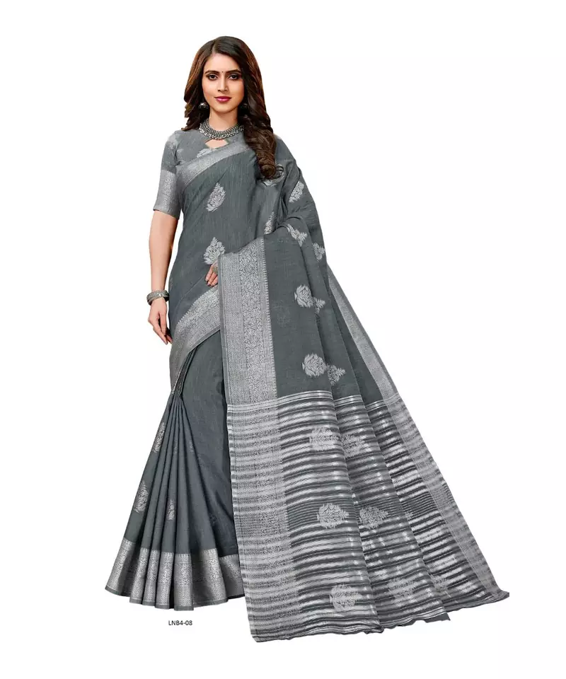 LINEN SAREE WITH SILVER ZARI
