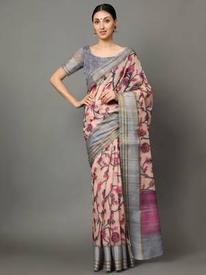 MISHRI COLLECTION Women's Saree Pure Cotton Fabric Digital Print Saree with Unstitched Blouse Piece (Free Size) 1