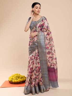 MISHRI COLLECTION Women's Saree Pure Cotton Fabric Digital Print Saree with Unstitched Blouse Piece (Free Size) 2