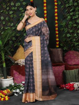 MISHRI COLLECTION Women's Saree Pure Cotton Fabric Digital Print Saree with Unstitched Blouse Piece (Free Size) 2