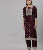 Wine printed viscose rayon Kurta Set