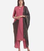 Onion-pink plain cotton silk kurti With Palazzo and Dupatta