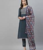 Grey embroidered cotton silk Kurta Sets