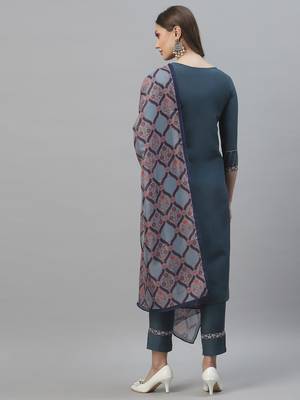 Grey embroidered cotton silk Kurta Sets 4