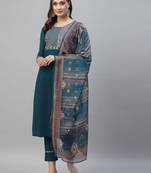 Teal embroidered cotton silk Kurta Sets