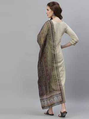 Beige embroidered cotton silk Kurta Set 4