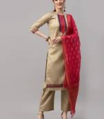 Beige woven cotton silk Kurta Set