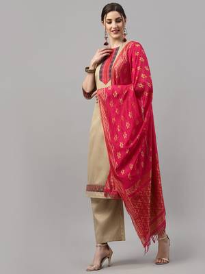 Beige woven cotton silk Kurta Set 2