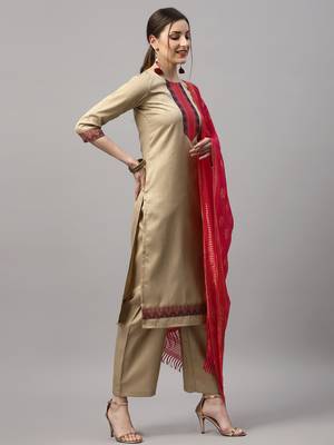 Beige woven cotton silk Kurta Set 3