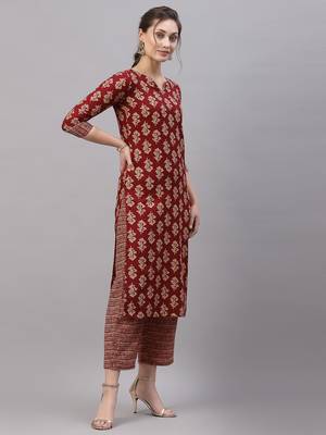 Maroon printed cotton silk Kurta Set 2