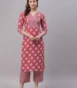 Pink printed cotton Kurta Set
