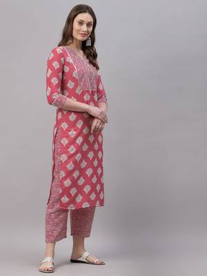 Pink printed cotton Kurta Set 2