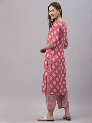 Pink printed cotton Kurta Set 4