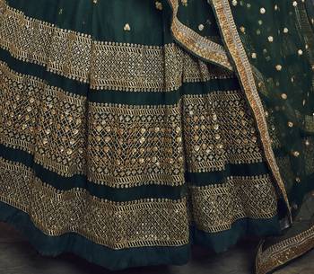 Captivating Green zari & sequins embroidered net Wedding Lehenga 7