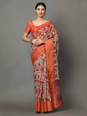 MISHRI COLLECTION Women's Saree Pure Cotton Fabric Digital Print Saree with Unstitched Blouse Piece (Free Size) 1